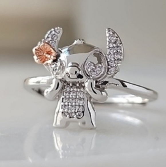 Disney Stitch NWT Sterling Silver + Rose Gold Detail Adjustible(OS) Ring Gift - Picture 3 of 6